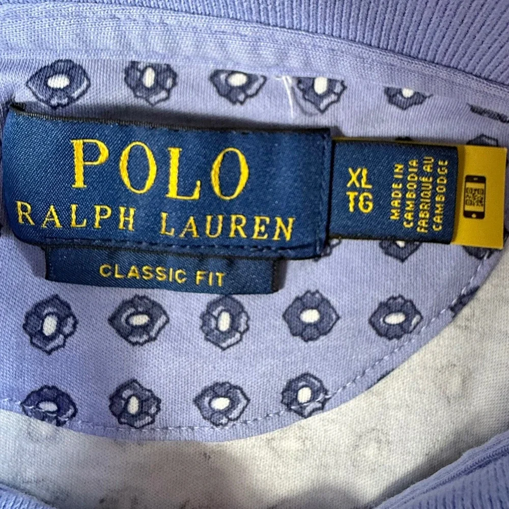 Polo Ralph Lauren Polo Shirt Mens XL Classic Fit Medallion Print Blue AOP